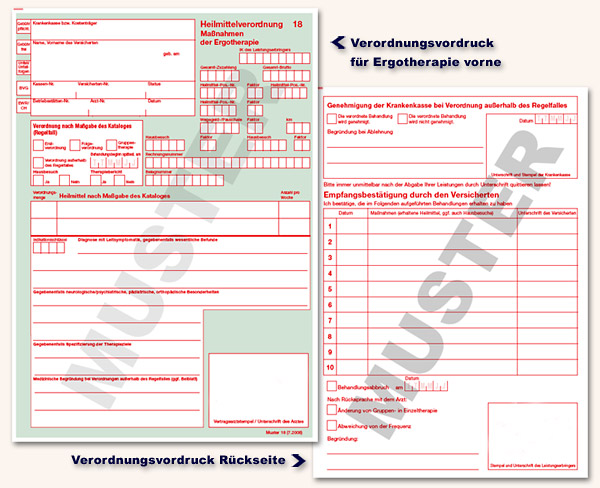 Vordruck einer Heilmittel-Verordnung für Ergotherapeutische Maßnahmen